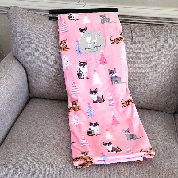 Berkshire Holiday Pink Christmas Cat Blanket By Lili Chin Designs